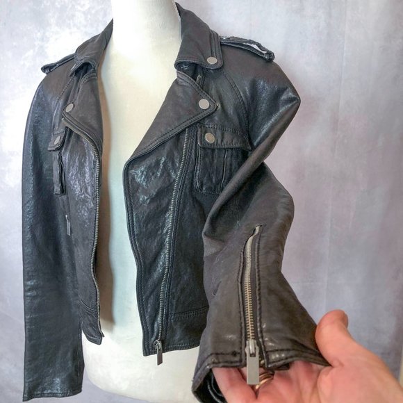 BEBE Genuine Leather Moto Style Jacket Black Size S - Picture 11 of 16